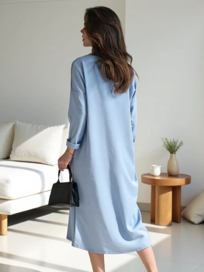 Royalfashion Damen-Midikleid, übergrober Stoff mit einer Blume