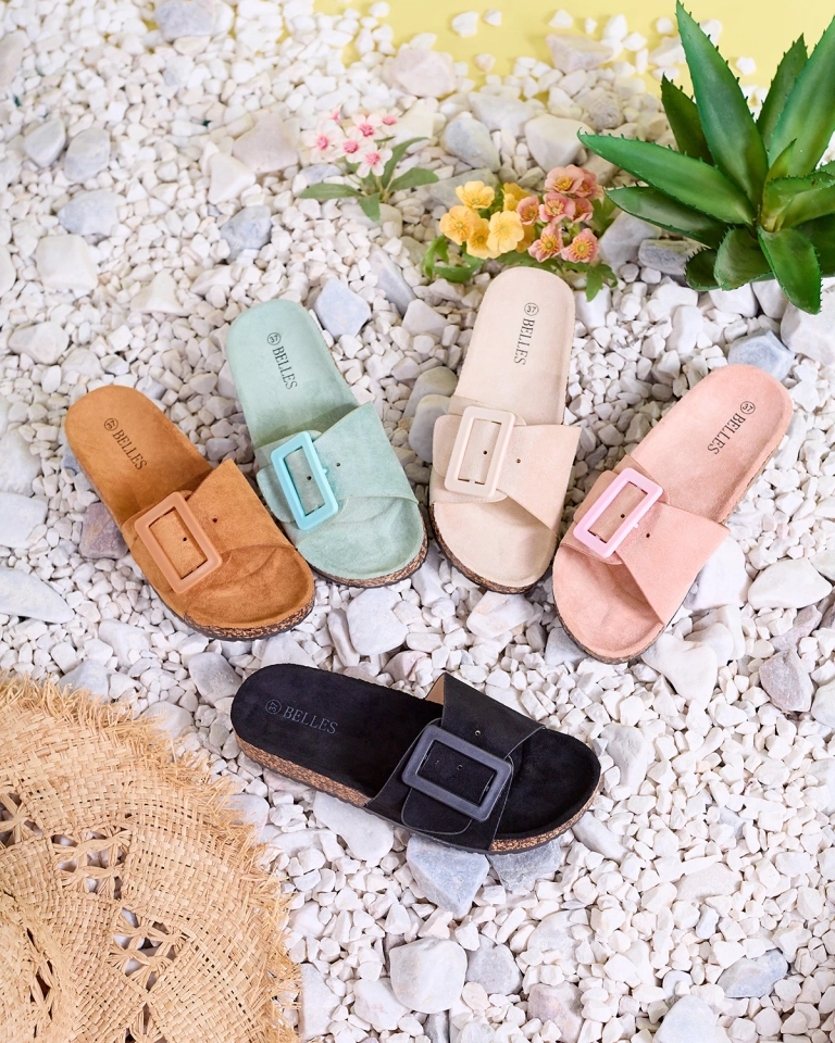 Royalfashion Rosa Damen Öko-Wildleder-Flip-Flops mit Schnalle Diviras