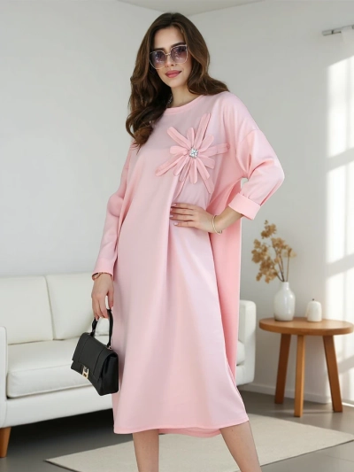 Royalfashion Damen Midi-Kleid Stoff oversized mit Blume