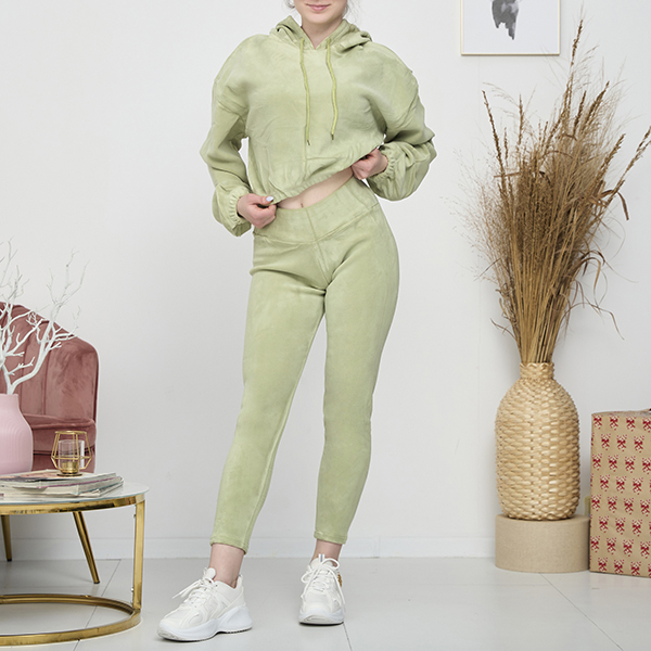 Grünes Damen-Sport-Set Sweatshirt und Leggings - Kleidung