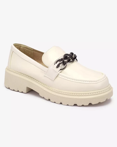Damen lackierte Mokassins in Creme Farbe Adolos- Footwear