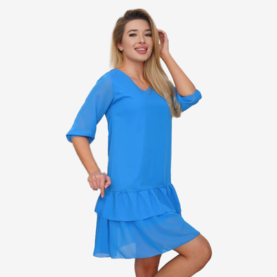 Blaues Damenkleid mit Rüschen - Kleidung