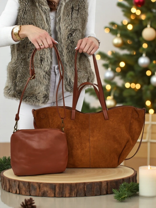 Жіноча сумка-шопер еко замшева з меншою еко шкіряною в комплекті 2в1 Elinea