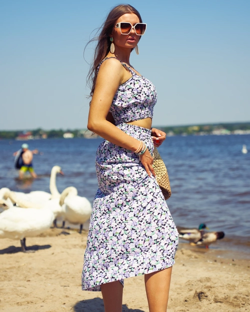 Фіолетовий жіночий комплект Royalfashion з квітковим принтом