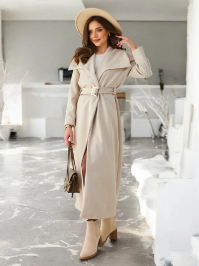 Royalfashion Damen-Maximantel mit Bindegürtel