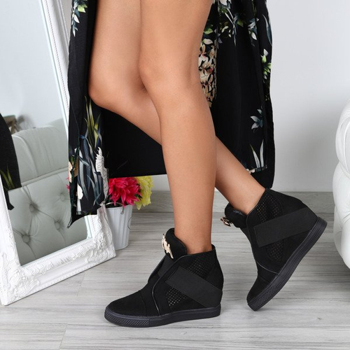 Czarne sneakersy na koturnie - Obuwie