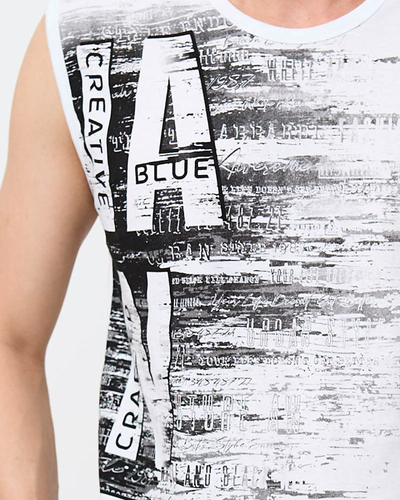 Weißes ärmelloses bedrucktes Herren-T-Shirt - Kleidung