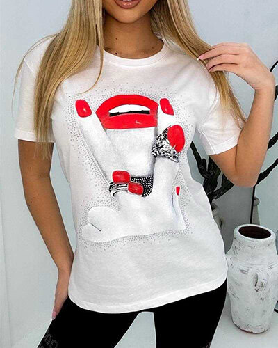 Royalfashion Damen-T-Shirt mit Druck und Zirkonen