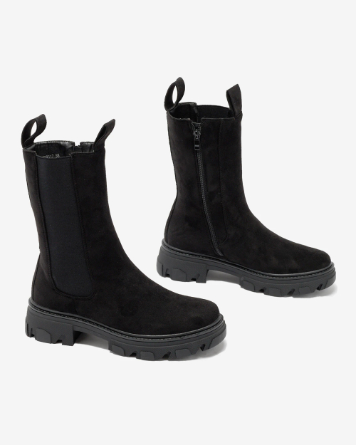 Royalfashion Чорні жіночі високі чоботи на плоскому каблуці Sevetta