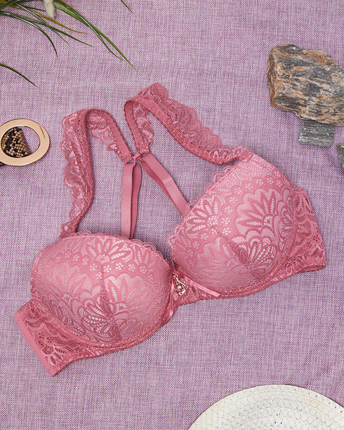 Бюстгальтер жіночий з мереживом темно-рожевого кольору - Білизна