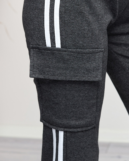 Темно-сірі жіночі штани карго з лампасами - Одяг