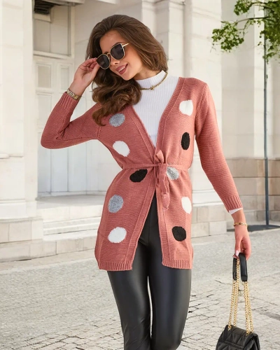 Dunkelrosa Damen Strickjacke mit farbigen Pins - Kleidung