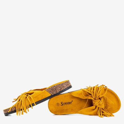 Damen-Senfpantoffeln mit Amassa-Fransen - Schuhe