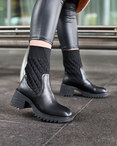 Royalfashion Schwarze Damenstiefel Acigog mit flachem Absatz