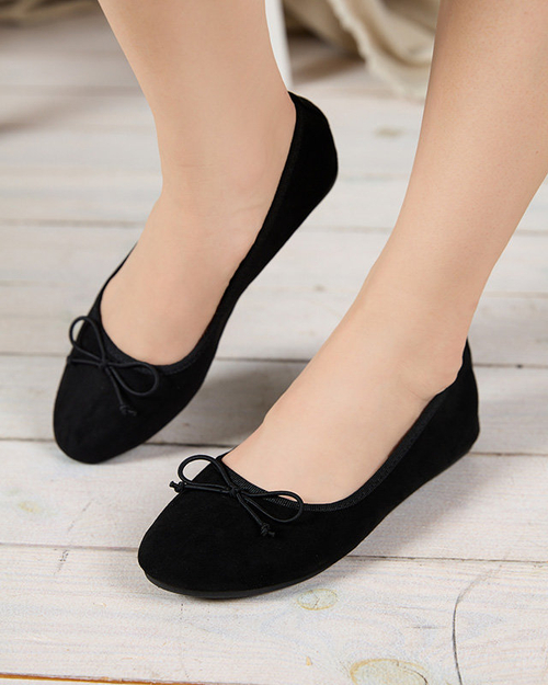 Чорні еко-замшеві балерини з бантом Viassi. Взуття