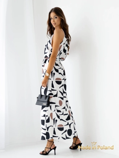 Royalfashion Damen Midikleid mit Trägern, mit Gürtel im geometrischen Muster