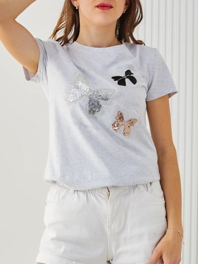 Royalfashion Damen Baumwollbluse mit Schmetterlingen