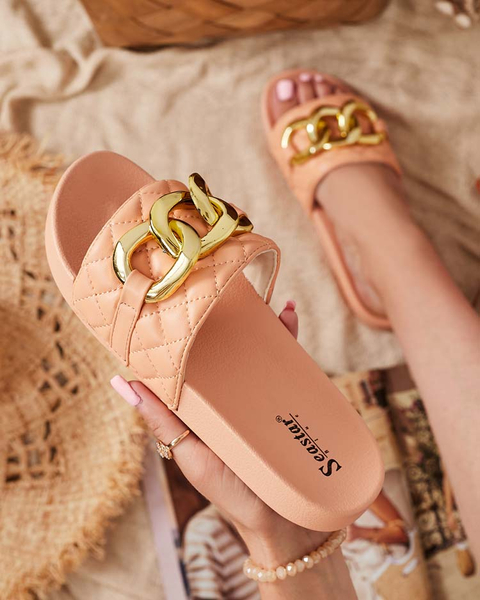 Koralle Damen gesteppte Flip-Flops mit goldener Kette Eteris - Schuhe