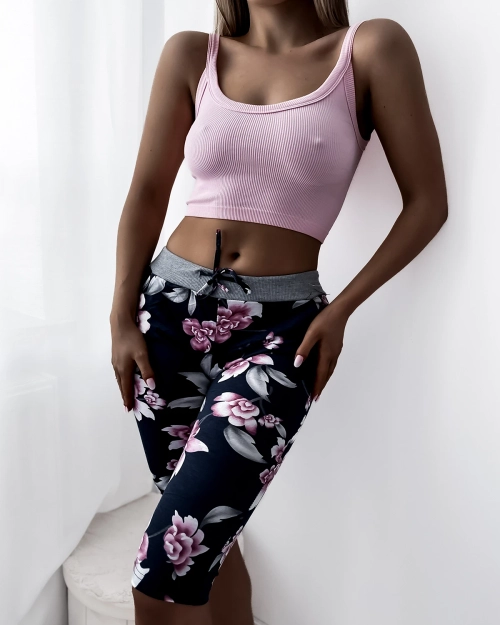 Темно-сині жіночі легінси 3/4 довжини з принтом