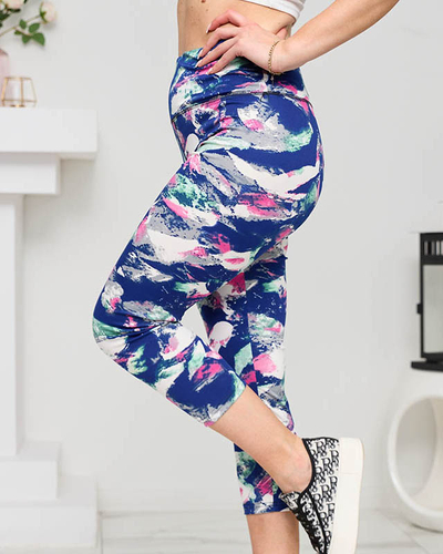 Темно-сині зелені жіночі легінси 3/4 з малюнком - Одяг