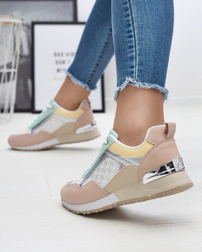 Damen-Schnürschuhe in Beige und Rosa Mnerio- Footwear