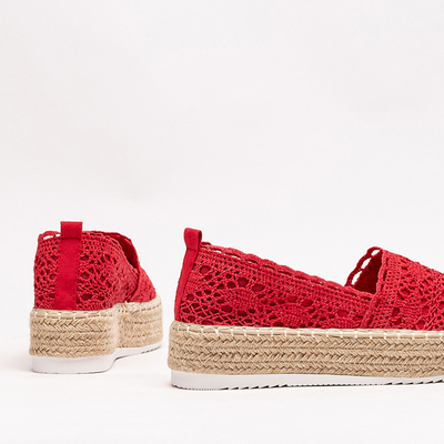 Rote Damen-Espadrilles mit Lochmuster auf Plateau Ezerra - Footwear