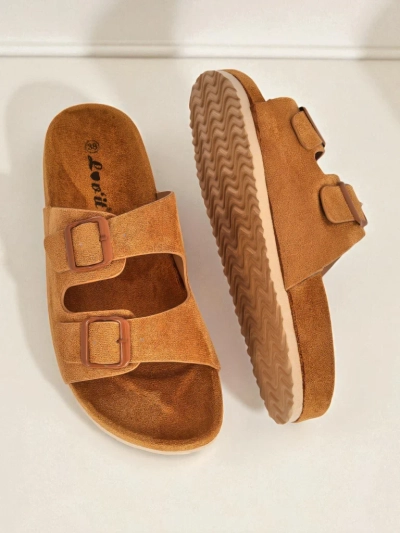 Royalfashion Damen Pantoletten aus Öko-Wildleder mit Schnallen Bella Duo
