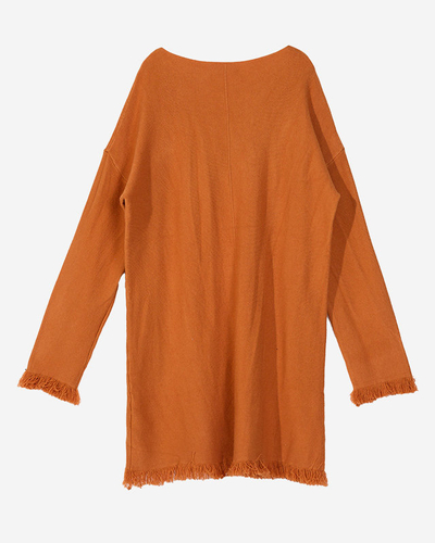 Orangefarbener Damen-Pullover mit Fransen - Kleidung