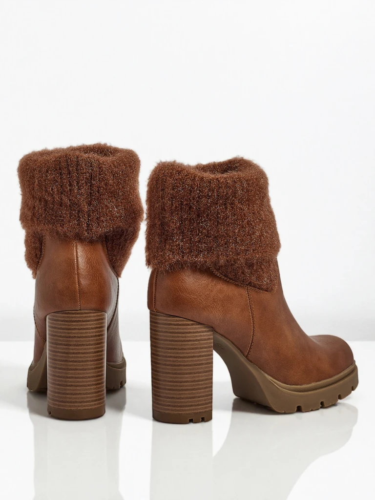 Damen Stiefeletten aus Öko-Leder mit Blockabsatz und Strick Tirave