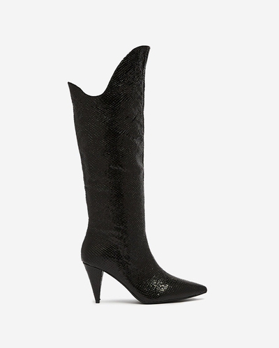 Schwarze Damen-Stiefel mit hohem Absatz und Prägung Elivea- Footwear