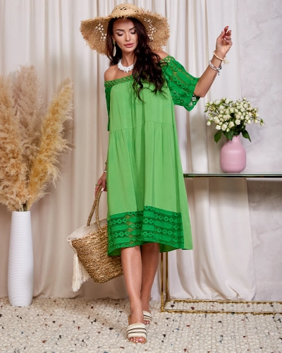 Royalfashion Grünes Damenkleid mit Spitzeneinsätzen