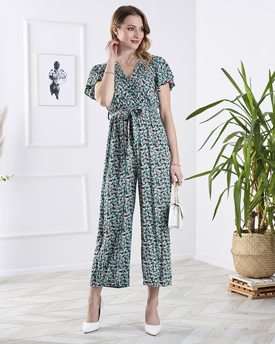 Schwarzer langer Damenoverall mit blauen Blumen - Kleidung