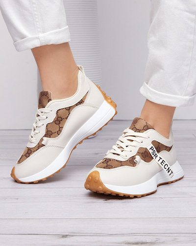 Beigefarbener Damen-Sportschuh mit modischem Tentis-Muster - Footwear