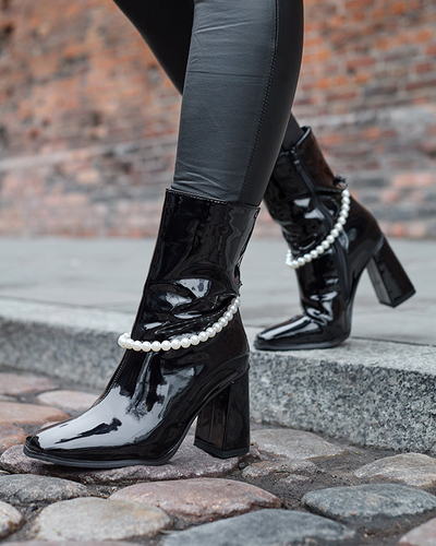 Schwarz lackierte Damenstiefel mit hohem Schaft Rassla- Footwear