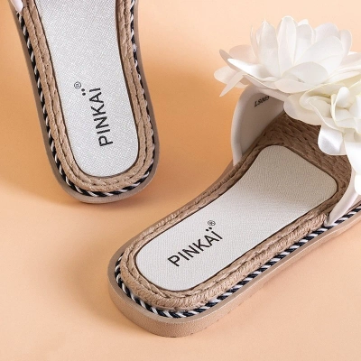 ВИХІД Білі екошкірні жіночі тапочки з квітами Etain - Взуття