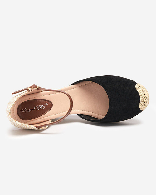 Чорні жіночі екозамшеві босоніжки на танкетці Toleka - Туфлі