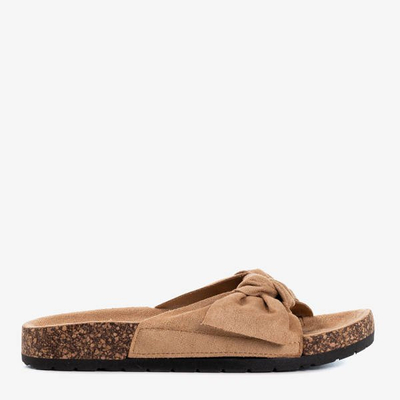 Braune Hausschuhe aus Öko-Wildleder mit Sun and Fun-Schleife - Schuhe