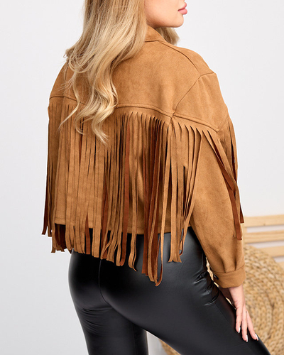 Braune Bikerjacke mit Fransen für Damen - Kleidung