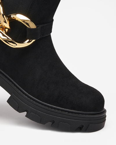 Schwarze Damenstiefel mit goldener Verzierung Cygreia - Schuhe