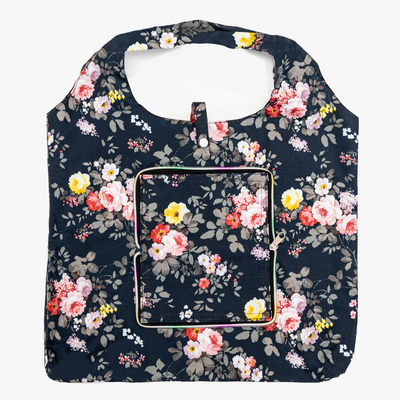 Темно-синя сумка для покупок з квітковим принтом