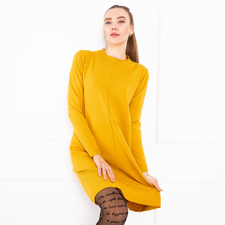 Senf Pullover dünnes Minikleid - Bekleidung