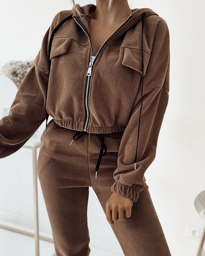 Royalfashion Damen braun gestreiftes Sport-Set