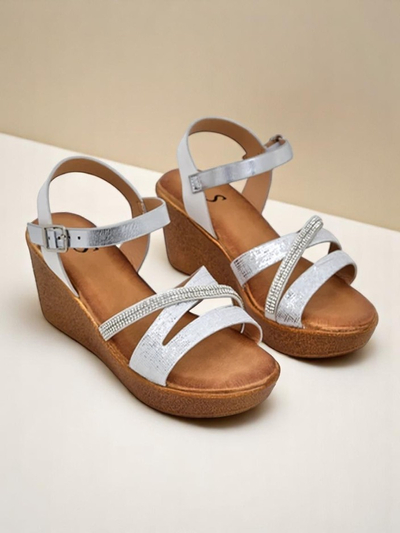 Royalfashion Damen Wedge-Sandalen mit Strass und Glitzer Eclat