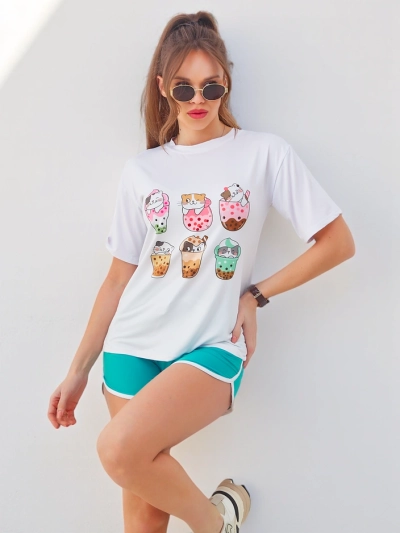 Royalfashion Damen Sportset mit T-Shirt und Shorts Kitty Cat