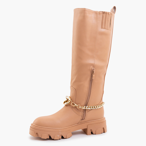 Коричневі жіночі чоботи з ланцюжком Sudzi