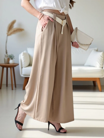 Royalfashion Damenweite Hosen mit Gürtel