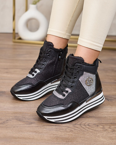 Royalfashion Damen sportliche schwarze Sneaker mit Glitzer Kawellas