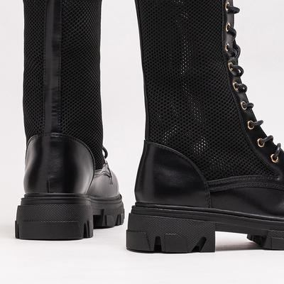 Durchbrochene schwarze Damen-Schnürstiefel Buhomi - Schuhe
