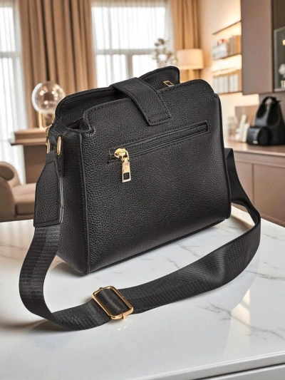 Schwarze Damenhandtasche Demetra aus ökologischem Lackleder, elegant