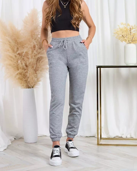 Royalfashion Graue Damen-Sweatpants aus Baumwolle mit Teddybär